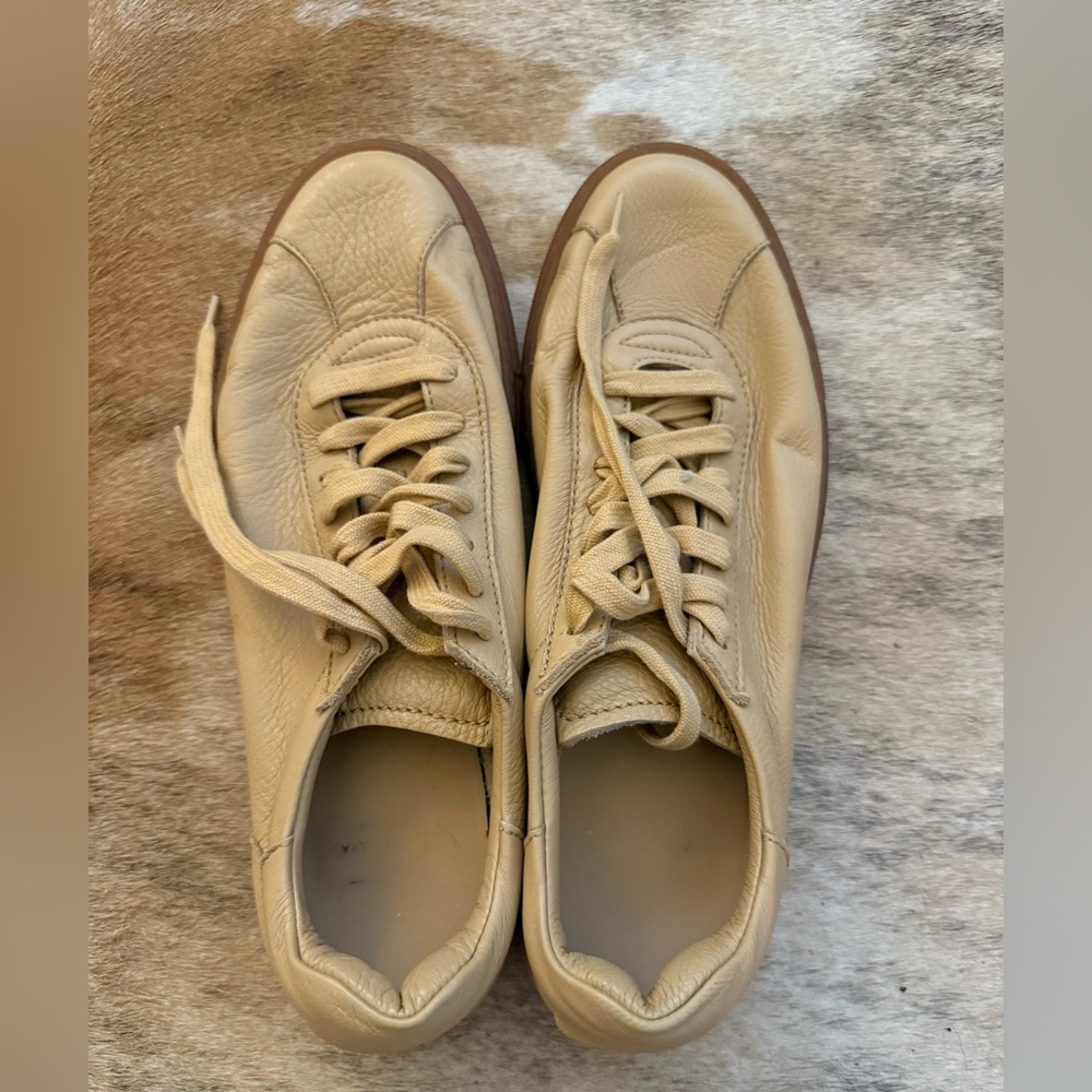 Aquatalia sofia waterproof leather sneaker in tan.